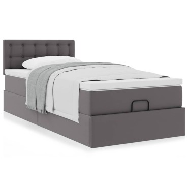 vidaXL Οθωμανικό κρεβάτι με στρώμα Γκρι 100x200cm Faux Leather