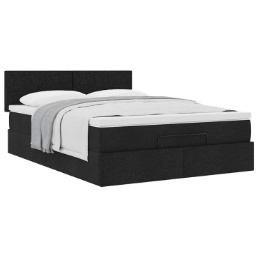 vidaXL Οθωμανικό κρεβάτι με στρώμα Μαύρο 140x200cm Ύφασμα