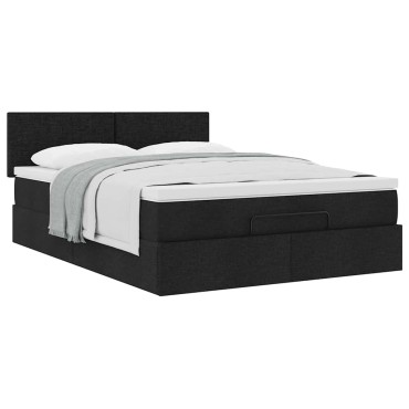 vidaXL Οθωμανικό κρεβάτι με στρώμα Μαύρο 140x200cm Ύφασμα