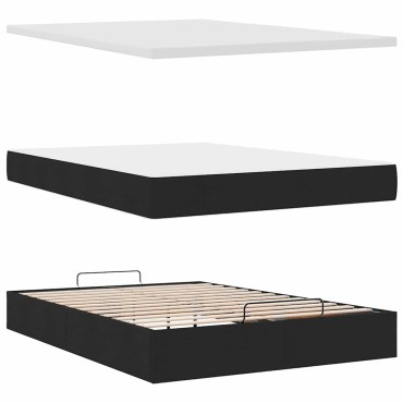 vidaXL Οθωμανικό κρεβάτι με στρώμα Μαύρο 140x200cm Ύφασμα