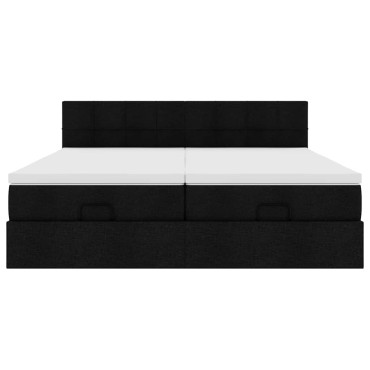 vidaXL Οθωμανικό κρεβάτι με στρώματα & LEDs Μαύρο ύφασμα 180x200cm