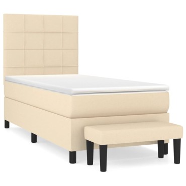 vidaXL Κρεβάτι Boxspring με Στρώμα Κρεμ 100 x 200 εκ. Υφασμάτινο