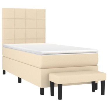 vidaXL Κρεβάτι Boxspring με Στρώμα Κρεμ 100 x 200 εκ. Υφασμάτινο