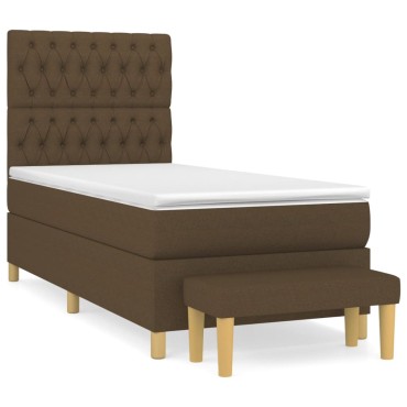 vidaXL Κρεβάτι Boxspring με Στρώμα Σκούρο Καφέ 100x200 εκ. Υφασμάτινο