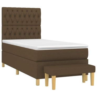vidaXL Κρεβάτι Boxspring με Στρώμα Σκούρο Καφέ 100x200 εκ. Υφασμάτινο