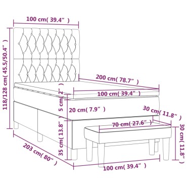 vidaXL Κρεβάτι Boxspring με Στρώμα Σκούρο Καφέ 100x200 εκ. Υφασμάτινο