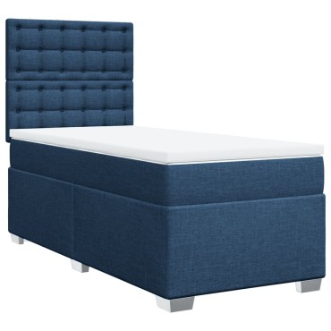 vidaXL Κρεβάτι Boxspring με Στρώμα Μπλε 100x200cm Υφασμάτινο 1 τεμ. - Μονό