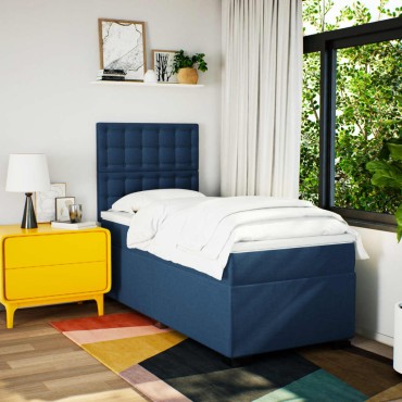 vidaXL Κρεβάτι Boxspring με Στρώμα Μπλε 100x200cm Υφασμάτινο 1 τεμ. - Μονό