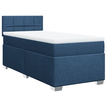 vidaXL Κρεβάτι Boxspring με Στρώμα Μπλε 100x200cm Υφασμάτινο 1 τεμ. - Μονό