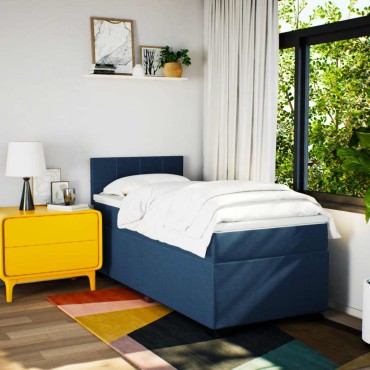 vidaXL Κρεβάτι Boxspring με Στρώμα Μπλε 100x200cm Υφασμάτινο 1 τεμ. - Μονό