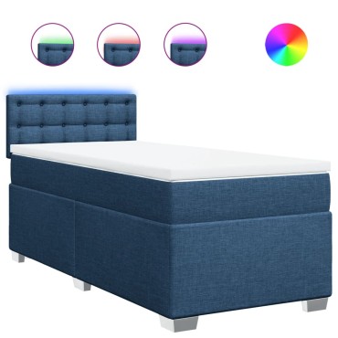 vidaXL Κρεβάτι Boxspring με Στρώμα Μπλε 100x200cm Υφασμάτινο 1 τεμ. - Μονό