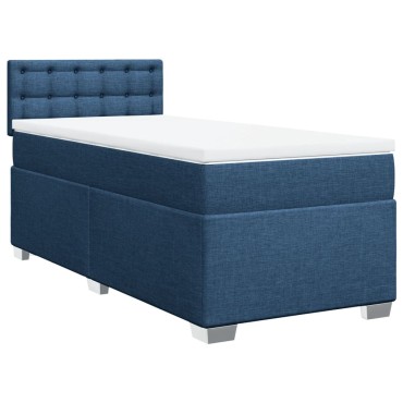 vidaXL Κρεβάτι Boxspring με Στρώμα Μπλε 100x200cm Υφασμάτινο 1 τεμ. - Μονό