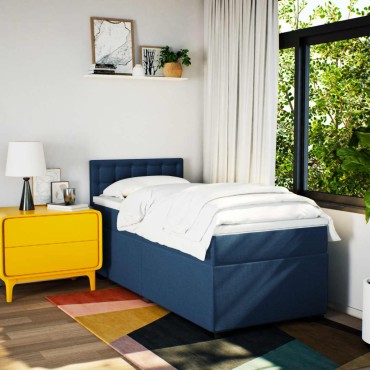 vidaXL Κρεβάτι Boxspring με Στρώμα Μπλε 100x200cm Υφασμάτινο 1 τεμ. - Μονό
