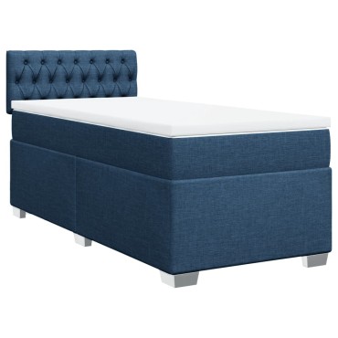 vidaXL Κρεβάτι Boxspring με Στρώμα Μπλε 100x200cm Υφασμάτινο 1 τεμ. - Μονό