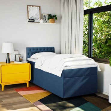 vidaXL Κρεβάτι Boxspring με Στρώμα Μπλε 100x200cm Υφασμάτινο 1 τεμ. - Μονό