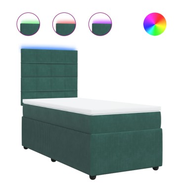 vidaXL Κρεβάτι Boxspring με Στρώμα Σκούρο Πράσινο 100x200εκ. Βελούδινο