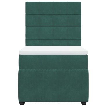 vidaXL Κρεβάτι Boxspring με Στρώμα Σκούρο Πράσινο 100x200εκ. Βελούδινο