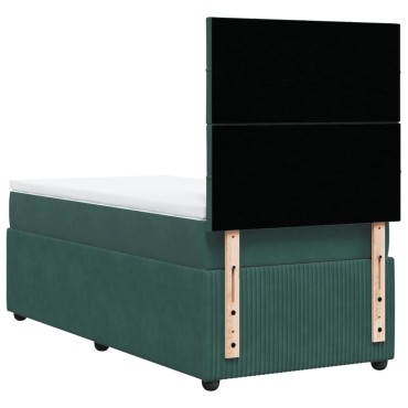 vidaXL Κρεβάτι Boxspring με Στρώμα Σκούρο Πράσινο 100x200εκ. Βελούδινο