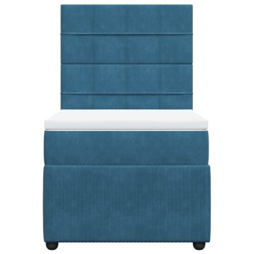 vidaXL Κρεβάτι Boxspring με Στρώμα Σκούρο Μπλε 90x200 εκ. Βελούδινο