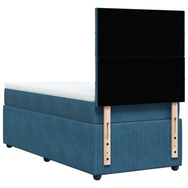 vidaXL Κρεβάτι Boxspring με Στρώμα Σκούρο Μπλε 90x200 εκ. Βελούδινο