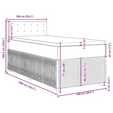 vidaXL Κρεβάτι Boxspring με Στρώμα Σκούρο Καφέ 100x200 εκ. Υφασμάτινο