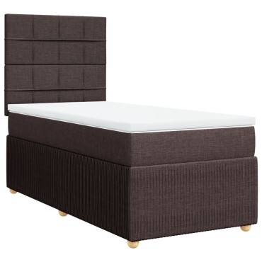 vidaXL Κρεβάτι Boxspring με Στρώμα Σκούρο Καφέ 100x200 εκ. Υφασμάτινο
