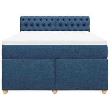 vidaXL Κρεβάτι Boxspring με Στρώμα Μπλε 140x200 εκ. Υφασμάτινο