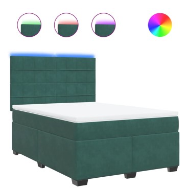 vidaXL Κρεβάτι Boxspring με Στρώμα Σκούρο Πράσινο 140x200εκ. Βελούδινο