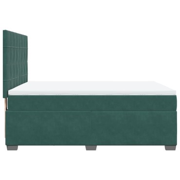 vidaXL Κρεβάτι Boxspring με Στρώμα Σκούρο Πράσινο 140x200εκ. Βελούδινο