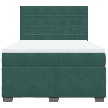 vidaXL Κρεβάτι Boxspring με Στρώμα Σκούρο Πράσινο 140x200εκ. Βελούδινο