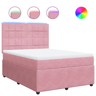 vidaXL Κρεβάτι Boxspring με Στρώμα Ροζ 140x200cm Βελούδινο 1 τεμ. - Διπλό
