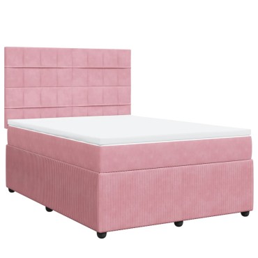 vidaXL Κρεβάτι Boxspring με Στρώμα Ροζ 140x200cm Βελούδινο 1 τεμ. - Διπλό
