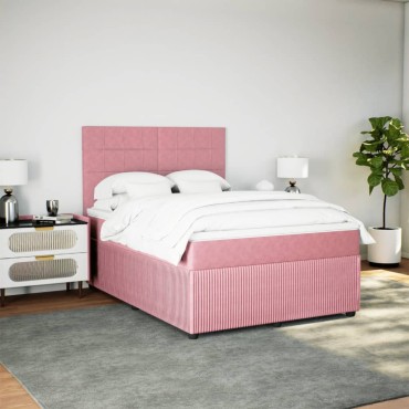 vidaXL Κρεβάτι Boxspring με Στρώμα Ροζ 140x200cm Βελούδινο 1 τεμ. - Διπλό