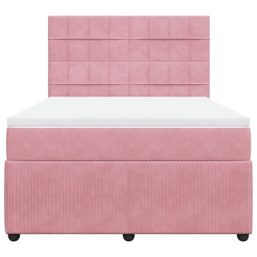vidaXL Κρεβάτι Boxspring με Στρώμα Ροζ 140x200cm Βελούδινο 1 τεμ. - Διπλό