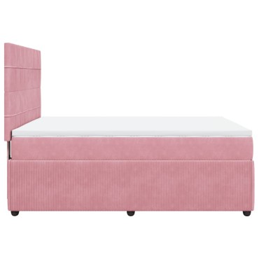 vidaXL Κρεβάτι Boxspring με Στρώμα Ροζ 140x200cm Βελούδινο 1 τεμ. - Διπλό