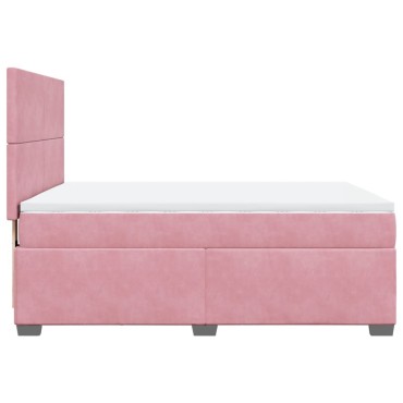 vidaXL Κρεβάτι Boxspring με Στρώμα Ροζ 140x200 εκ. Βελούδινο
