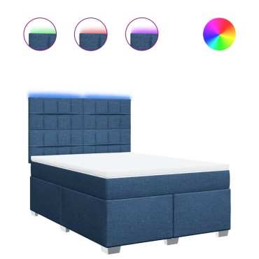 vidaXL Κρεβάτι Boxspring με Στρώμα Μπλε 140x200cm Υφασμάτινο 1 τεμ. - Διπλό