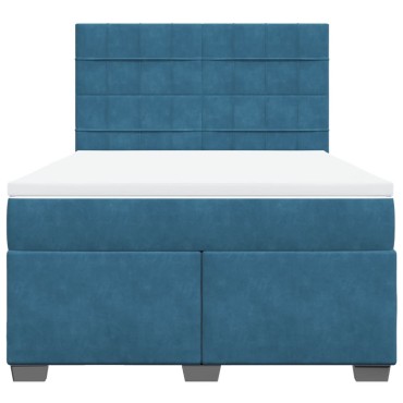 vidaXL Κρεβάτι Boxspring με Στρώμα Μπλε 140x200 εκ. Βελούδινο