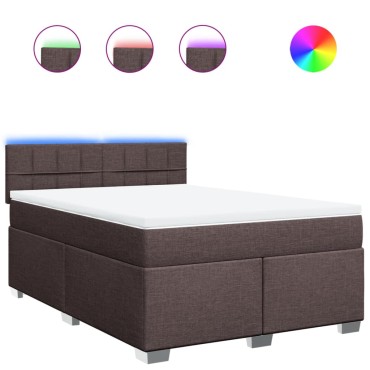 vidaXL Κρεβάτι Boxspring με Στρώμα Σκούρο Καφέ 140x200 εκ Υφασμάτινο