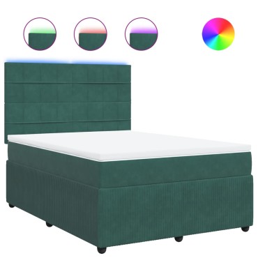 vidaXL Κρεβάτι Boxspring με Στρώμα Σκούρο Πράσινο 140x200εκ. Βελούδινο