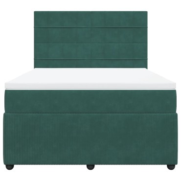 vidaXL Κρεβάτι Boxspring με Στρώμα Σκούρο Πράσινο 140x200εκ. Βελούδινο