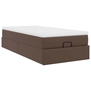 vidaXL Οθωμανικό κρεβάτι με στρώμα καφέ 100x200cm Faux Leather