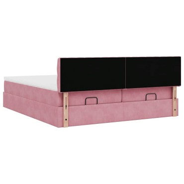 vidaXL Οθωμανικό κρεβάτι με στρώματα ροζ 180x200cm Velvet