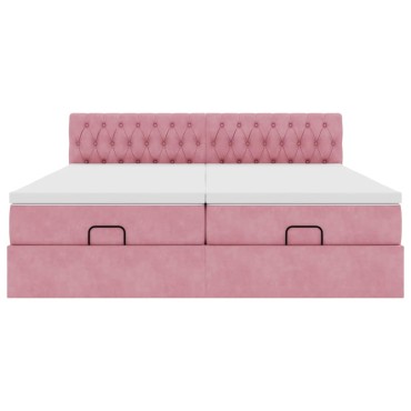 vidaXL Οθωμανικό κρεβάτι με στρώματα ροζ 180x200cm Velvet