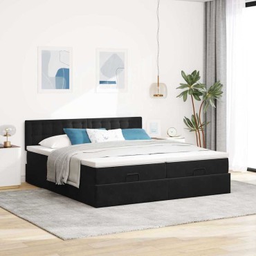 vidaXL Οθωμανικό κρεβάτι με στρώματα Μαύρο 180x200cm Velvet