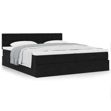 vidaXL Οθωμανικό κρεβάτι με στρώματα Μαύρο 180x200cm Velvet