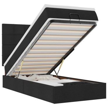 vidaXL Οθωμανικό κρεβάτι με στρώμα & LEDs Μαύρο 90x200 cm Ύφασμα