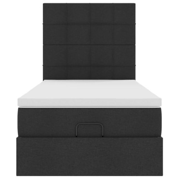 vidaXL Οθωμανικό κρεβάτι με στρώμα & LEDs Μαύρο 90x200 cm Ύφασμα