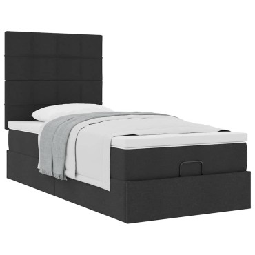vidaXL Οθωμανικό κρεβάτι με στρώμα Μαύρο 90x200cm Ύφασμα