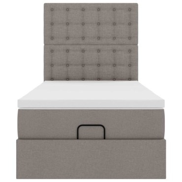 vidaXL Οθωμανικό κρεβάτι με στρώμα & LEDs Taupe 100x200 cm Ύφασμα